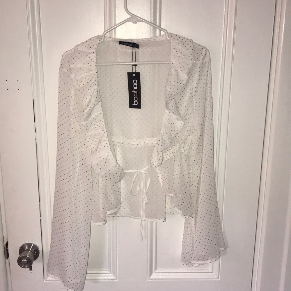 Boohoo Metallic Spot Ruffle Plunge Blouse